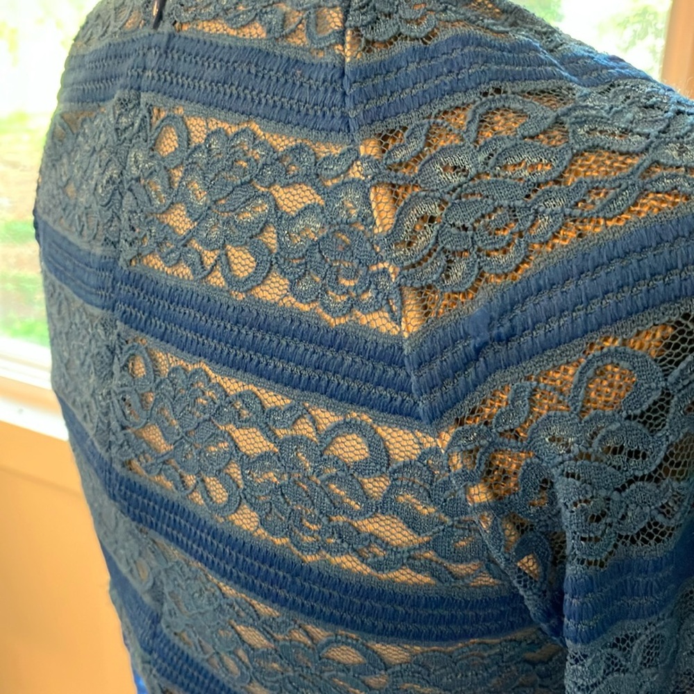 Bebe Blue Lace Dress with Long Sleeves Gorgeous Body-con Stretchy S - Picture 5 of 16